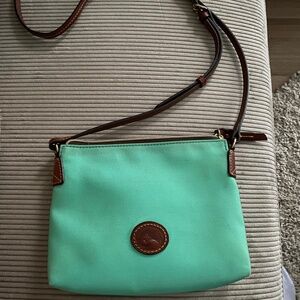 Vintage Dooney and Burke Seamfoam Green Canvas and Leather crossbody